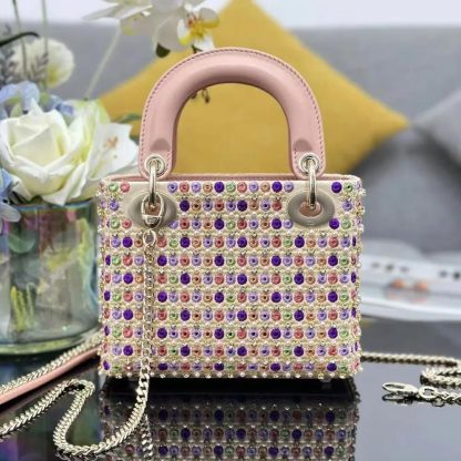 Dior Women Lady Dior Bag Metallic Calfskin and Satin with Celestial Pink Bead Embroidery - 图片 2