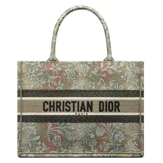 Dior Women Large Dior Book Tote Metallic Green Dior Brocart Embroidery