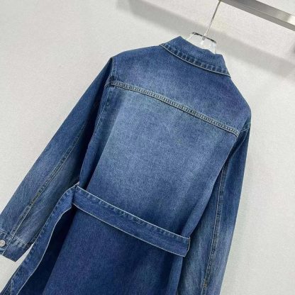 Dior Women Long Belted Jacket Blue Stonewashed Cotton Denim with Dior Oblique Interior - 图片 7
