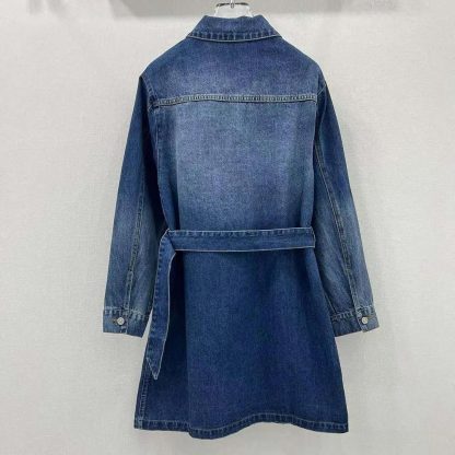 Dior Women Long Belted Jacket Blue Stonewashed Cotton Denim with Dior Oblique Interior - 图片 3