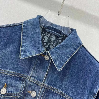 Dior Women Long Belted Jacket Blue Stonewashed Cotton Denim with Dior Oblique Interior - 图片 6