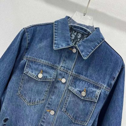 Dior Women Long Belted Jacket Blue Stonewashed Cotton Denim with Dior Oblique Interior - 图片 5