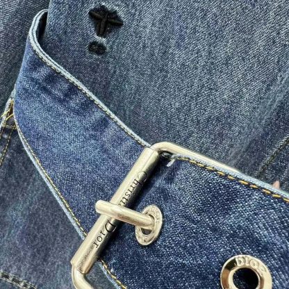 Dior Women Long Belted Jacket Blue Stonewashed Cotton Denim with Dior Oblique Interior - 图片 9