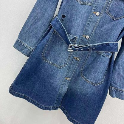 Dior Women Long Belted Jacket Blue Stonewashed Cotton Denim with Dior Oblique Interior - 图片 8