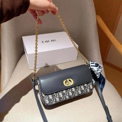 Dior Women Miss Caro Pouch with Chain Blue Dior Oblique Jacquard and Smooth Calfskin - 图片 4