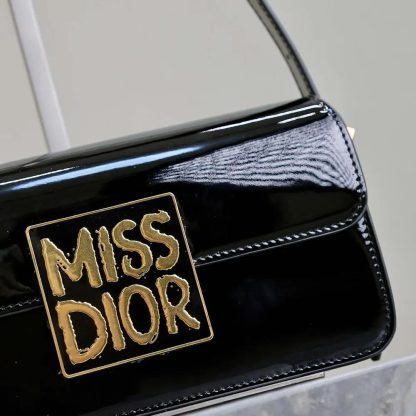 Dior Women Miss Dior Flap Bag Black Patent Calfskin - 图片 7