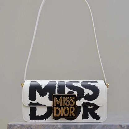 Dior Women Miss Dior Flap Bag White and Black Miss Dior Graffiti Printed Calfskin - 图片 2