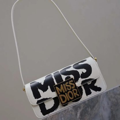 Dior Women Miss Dior Flap Bag White and Black Miss Dior Graffiti Printed Calfskin - 图片 3