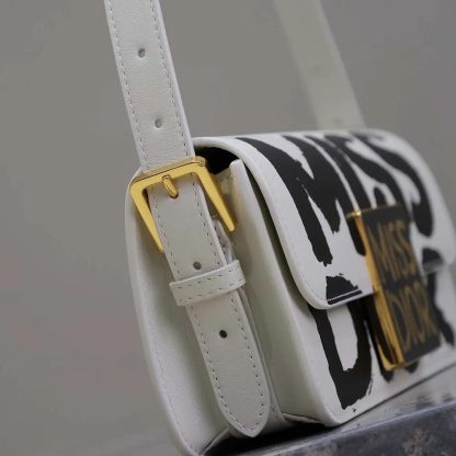 Dior Women Miss Dior Flap Bag White and Black Miss Dior Graffiti Printed Calfskin - 图片 8