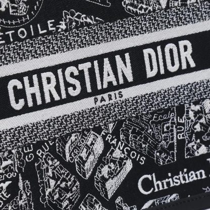 Dior Women Small Dior Book Tote Black and White Plan de Paris Embroidery with Black Calfskin - 图片 9