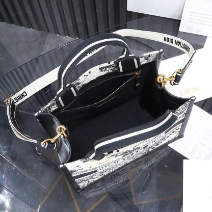 Dior Women Small Dior Book Tote Latte and Black Dior Zodiac Embroidery with Black Calfskin - 图片 8