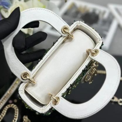 Dior Women Small Lady Dior Bag Metallic Calfskin and Satin with Celestial Green Bead Embroidery - 图片 8