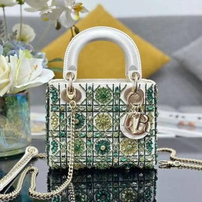 Dior Women Small Lady Dior Bag Metallic Calfskin and Satin with Celestial Green Bead Embroidery - 图片 3