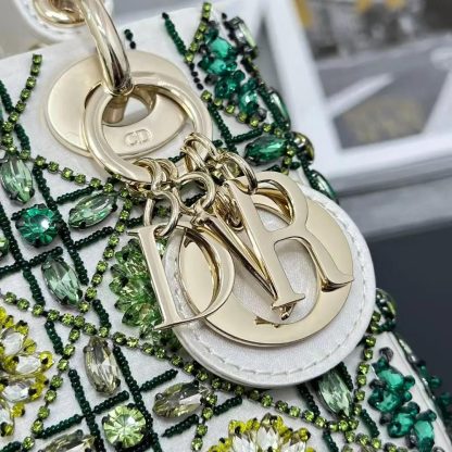 Dior Women Small Lady Dior Bag Metallic Calfskin and Satin with Celestial Green Bead Embroidery - 图片 7