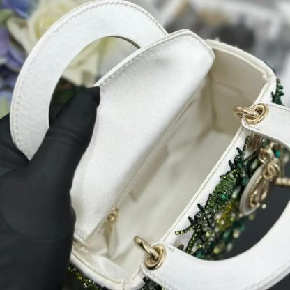 Dior Women Small Lady Dior Bag Metallic Calfskin and Satin with Celestial Green Bead Embroidery - 图片 9