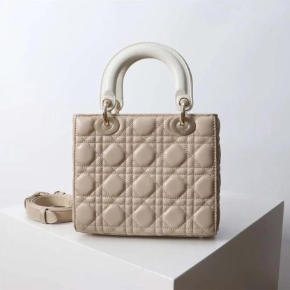 Dior Women Small Lady Dior Bag Two-Tone Trench Beige and Latte Cannage Lambskin - 图片 3
