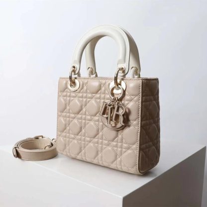 Dior Women Small Lady Dior Bag Two-Tone Trench Beige and Latte Cannage Lambskin - 图片 4