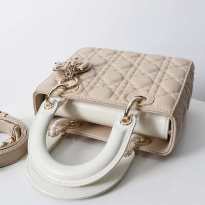 Dior Women Small Lady Dior Bag Two-Tone Trench Beige and Latte Cannage Lambskin - 图片 5