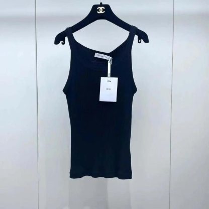 Dior Women Tank Top Black Ribbed Cotton Jersey 343T50B4086X9000 - 图片 2