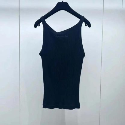 Dior Women Tank Top Black Ribbed Cotton Jersey 343T50B4086X9000 - 图片 3