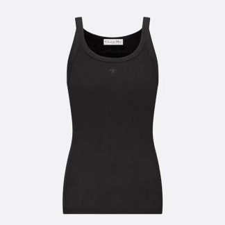 Dior Women Tank Top Black Ribbed Cotton Jersey 343T50B4086X9000