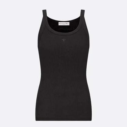 Dior Women Tank Top Black Ribbed Cotton Jersey 343T50B4086X9000