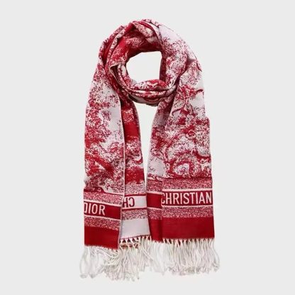 Dior Women Toile de Jouy Sauvage Scarf Red Cashmere and Wool