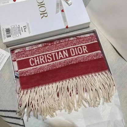 Dior Women Toile de Jouy Sauvage Scarf Red Cashmere and Wool - 图片 9