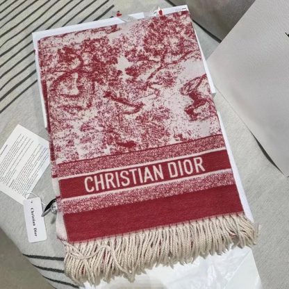 Dior Women Toile de Jouy Sauvage Scarf Red Cashmere and Wool - 图片 5