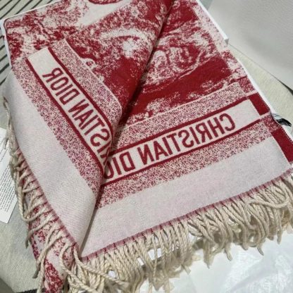 Dior Women Toile de Jouy Sauvage Scarf Red Cashmere and Wool - 图片 6