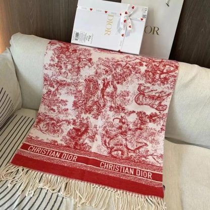 Dior Women Toile de Jouy Sauvage Scarf Red Cashmere and Wool - 图片 7