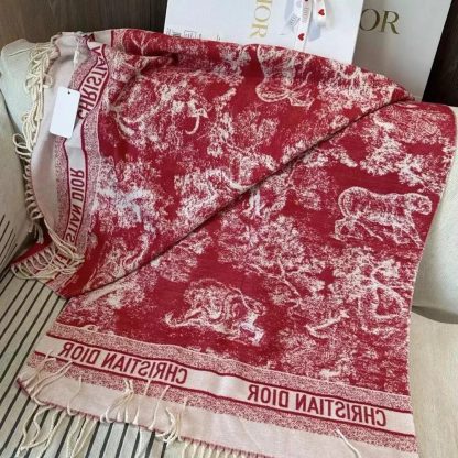 Dior Women Toile de Jouy Sauvage Scarf Red Cashmere and Wool - 图片 8