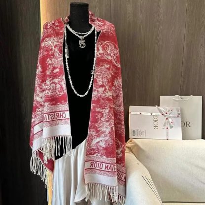 Dior Women Toile de Jouy Sauvage Scarf Red Cashmere and Wool - 图片 2