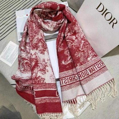 Dior Women Toile de Jouy Sauvage Scarf Red Cashmere and Wool - 图片 4