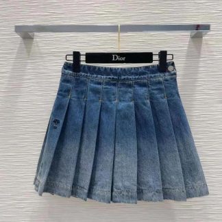 Dior Women Wrap Miniskirt with Integrated Shorts Blue Stonewashed Cotton Denim