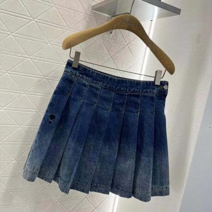 Dior Women Wrap Miniskirt with Integrated Shorts Blue Stonewashed Cotton Denim - 图片 2