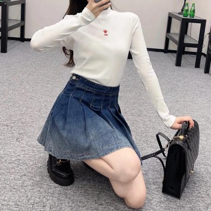Dior Women Wrap Miniskirt with Integrated Shorts Navy Blue Stonewashed Cotton Denim - 图片 10