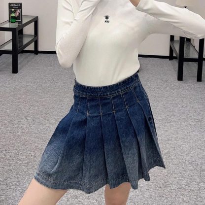 Dior Women Wrap Miniskirt with Integrated Shorts Navy Blue Stonewashed Cotton Denim - 图片 11