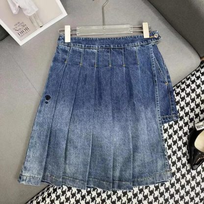 Dior Women Wrap Miniskirt with Integrated Shorts Navy Blue Stonewashed Cotton Denim - 图片 5