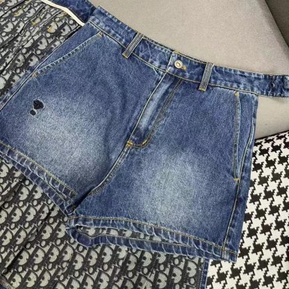 Dior Women Wrap Miniskirt with Integrated Shorts Navy Blue Stonewashed Cotton Denim - 图片 6
