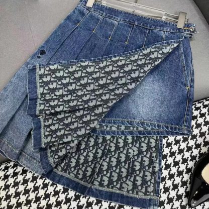 Dior Women Wrap Miniskirt with Integrated Shorts Navy Blue Stonewashed Cotton Denim - 图片 7