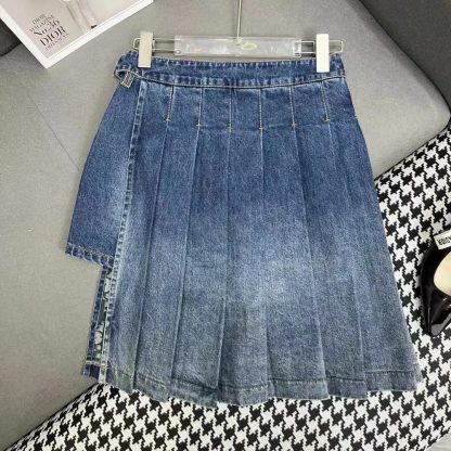 Dior Women Wrap Miniskirt with Integrated Shorts Navy Blue Stonewashed Cotton Denim - 图片 4