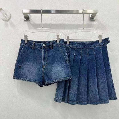 Dior Women Wrap Miniskirt with Integrated Shorts Navy Blue Stonewashed Cotton Denim - 图片 3