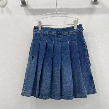 Dior Women Wrap Miniskirt with Integrated Shorts Navy Blue Stonewashed Cotton Denim - 图片 2