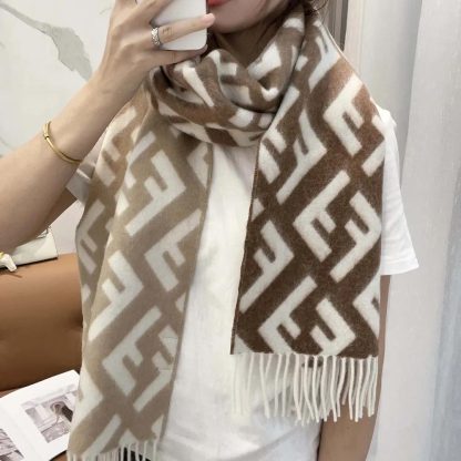 Fendi Unisex FF Scarf Beige Wool and Cashmere Scarf - 图片 8