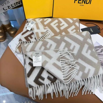 Fendi Unisex FF Scarf Beige Wool and Cashmere Scarf - 图片 4