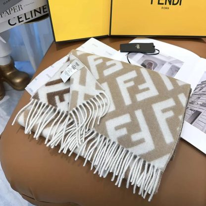 Fendi Unisex FF Scarf Beige Wool and Cashmere Scarf - 图片 7