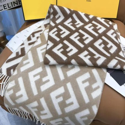 Fendi Unisex FF Scarf Beige Wool and Cashmere Scarf - 图片 3