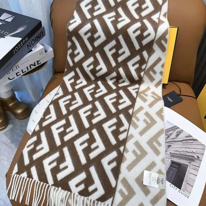 Fendi Unisex FF Scarf Beige Wool and Cashmere Scarf - 图片 5