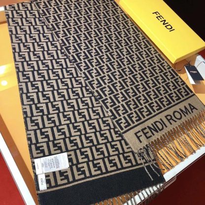 Fendi Unisex FF Scarf Brown Wool and Cashmere Scarf - 图片 2